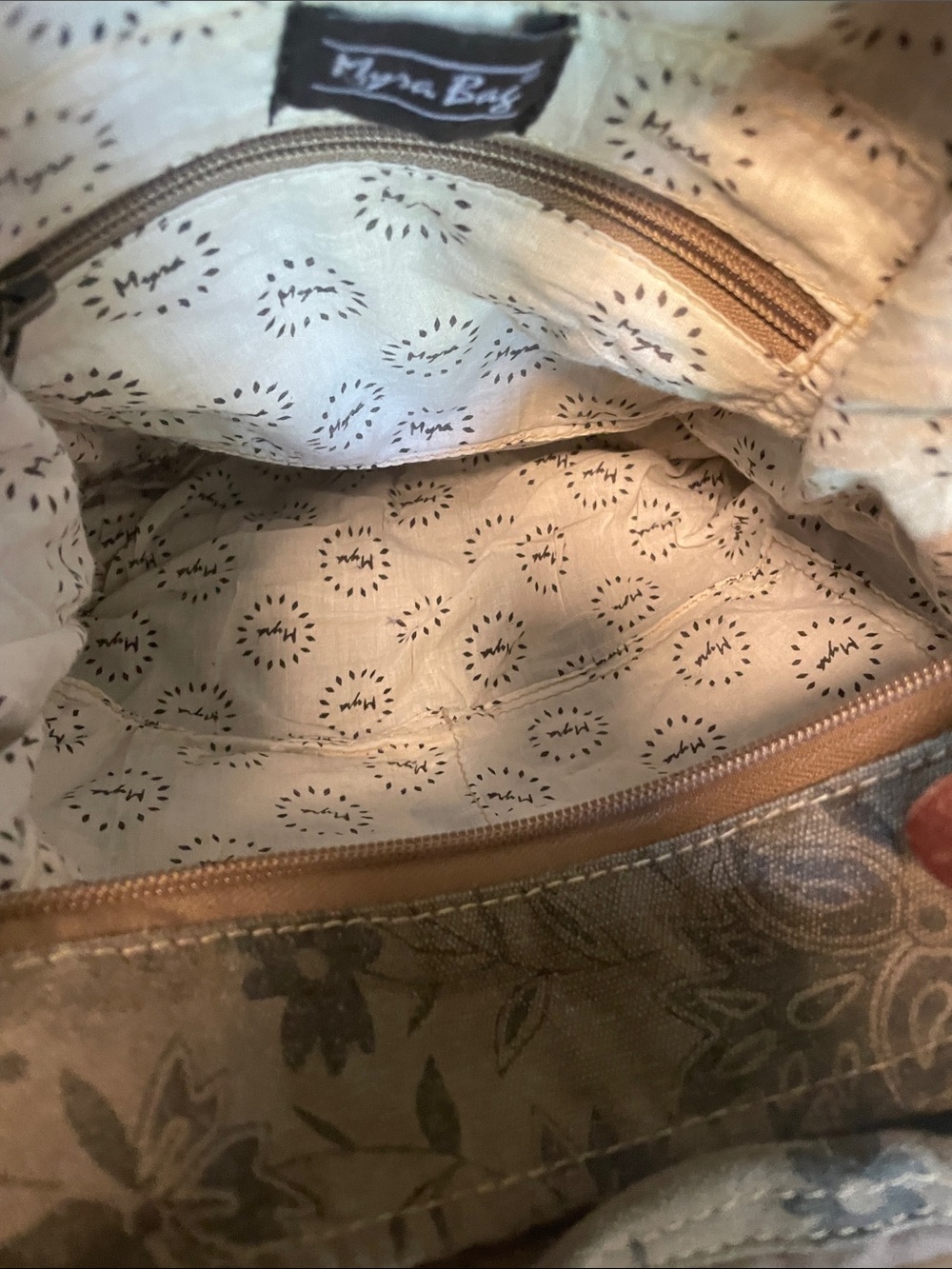 Myra Bag Floral Canvas Crossbody in Taupe Brown - Picture 3 of 5